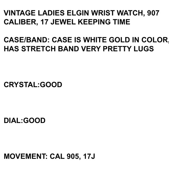 RARE VINTAGE LADIES ELGIN WRIST WATCH W/ DIAMONDS, 907 CALIBER, 17 JEWEL - Picture 7 of 7